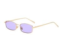 Ggpyyon Occhiali da sole vintage rettangolari stretti per donne e uomini, retrò anni '90 piccola montatura in metallo quadrati occhiali colorati Candy, Oro/Viola