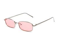 Ggpyyon Occhiali da sole vintage rettangolari stretti per donne e uomini, retrò anni '90 piccola montatura in metallo quadrati occhiali colorati Candy, Argento/Rosa