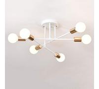 GGQEM Lampadario Nordico a 6 luci, Moderno, da soffitto, Attacco E27, Lampada Sputnik, Illuminazione da soffitto per Soggiorno, Sala da Pranzo, corridoio, Bianco Oro + Bianco Caldo, 5 W