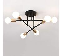 GGQEM Lampadario Nordico a 6 luci, Moderno, da soffitto, Attacco E27, Lampada Sputnik, Illuminazione da soffitto per Soggiorno, Sala da Pranzo, corridoio, Oro Nero + Bianco Freddo, 5 W
