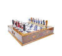 ggs grandgiftstore, set di scacchi in legno di alta qualità con contenitore, pezzi di scacchi crociati, ottomana e scacchiera con cassetto, pezzi di scacchi dipinti a mano, blu