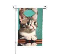 GGsdaf Bandiera da giardino con motivo gatto curioso (30,5 x 45,7 cm) per balconi, terrazze, cortili e prati