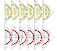 GGUFAY 12 Pezzi Geometria Triangolo,Triangolari da Disegno in Plastica, Squadra Geometrica con Manico Rimovibile,Adatto per Studenti, Ufficio, Designer(6Pz Rosso+6Pz Giallo)