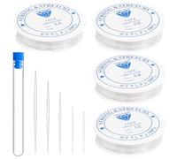 GGUFAY 4 pezzi di filo elastico per braccialetti e 5 pezzi di aghi per perline, perline per collane, filo elastico trasparente per braccialetti, filo di nylon per braccialetti e perline