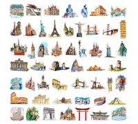 GGUFAY 50 Adesivi di Globali Famose Città del Mondo con Attrazioni Turistiche, Impermeabili Vintage Vinile Stickers, Adesivi Viaggio, Adesivi Valigia