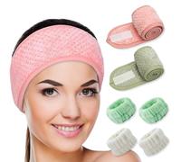GGUFAY 6 Pezzi Fascia e Polsini Skincare, Fascia Capelli Donna Fascia per Capelli Trucco Regolabile Elasticità Spa Fascia con Magic Tape per Lavare Il Viso Trucco Doccia Massaggi e Sport