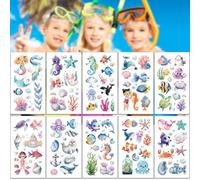 GGUFAY Animali Marini Tatuaggi Glitter Bambini, 10 Fogli Tatuaggi Temporanei per Ragazzi Ragazze, Tatuaggis Impermeabili Bambini, Feste Decorazione,Regalo di Compleanno