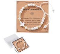 GGUFAY Regali Di Comunione, Conferma, Angelo Custode Per Ragazza, Per Ragazze, Bracciale Croce Battesimo Braccialetto Perla Comunione Per Cristiano Cattolico Conferme