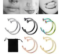 GGUFAY Set 10 Pezzi Piercing Naso Finto,8mm Fake Piercing Falso Setto,Acciaio Inossidabile Piercing,Falso Anello Labbro,Per Setto Orecchio Elica Trago Labbro