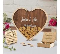 GGUIUIC Libro degli Ospiti di Nozze Personalizzato Alternativa Cuore Guest Box Guestbooks con Stand Cuore di Nozze in Legno Drop Box per Cuori di Legno, Cuore Guest Book-1