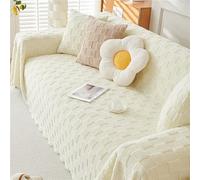 GGWYBAFS Copridivano in pile di agnello spesso for autunno e inverno, copridivano, asciugamano for divano/coperta for divano in peluche color crema, stile semplice e moderno.(White squares,71x118in)