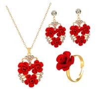 GGYTMQL 1 set di gioielli a fiori di rosa set Orecchini di collana vintage Anello per donne presenti per i matrimoni di San Valentino Anniversari Eleganti design
