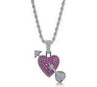 GGYTMQL 14k Oro su S925 Cupido di Freccia Attraverso Il Ciondolo Cardiaco, la Collana di Ruby & Moissanite, Un sincero Presente per anniversari o Pietre miliari romantiche, Festa per papà