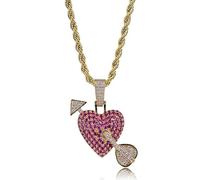 GGYTMQL 14k Oro su S925 Cupido di Freccia Attraverso Il Ciondolo Cardiaco, la Collana di Ruby & Moissanite, Un sincero Presente per anniversari o Pietre miliari romantiche, Festa per papà