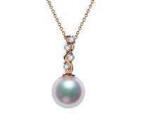 GGYTMQL 18k Onda d'oro Giallo Bianco Rotondo 0,06 ct di Diamante con Collana di Perle Rotonde Bianca per Donna Collana a Sospensione da 18 Pollici da 18 Pollici