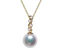 GGYTMQL 18k Onda d'oro Giallo Bianco Rotondo 0,06 ct di Diamante con Collana di Perle Rotonde Bianca per Donna Collana a Sospensione da 18 Pollici da 18 Pollici