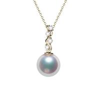 GGYTMQL 18k Onda d'oro Giallo Bianco Rotondo 0,06 ct di Diamante con Collana di Perle Rotonde Bianca per Donna Collana a Sospensione da 18 Pollici da 18 Pollici