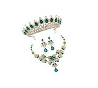 GGYTMQL 1Set Elegant Crown Necklace Set set per donne accessori per gioielli da sposa verde per matrimoni occasioni speciali