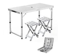 GGYTMQL 3 pezzi da campeggio in campeggio sgabello pieghevole con tavolo da picnic portatile pieghevole regolabile con 2 sgabelli per feste da giardino barbecue