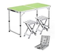 GGYTMQL 3 pezzi da campeggio in campeggio sgabello pieghevole con tavolo da picnic portatile pieghevole regolabile con 2 sgabelli per feste da giardino barbecue
