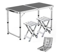 GGYTMQL 3 pezzi da campeggio in campeggio sgabello pieghevole con tavolo da picnic portatile pieghevole regolabile con 2 sgabelli per feste da giardino barbecue