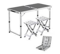 GGYTMQL 3 pezzi da campeggio in campeggio sgabello pieghevole con tavolo da picnic portatile pieghevole regolabile con 2 sgabelli per feste da giardino barbecue