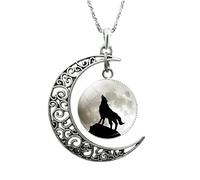 GGYTMQL 925 Collana di Luna a Mezzaluna in Argento Sterling per Uomini e Donne, Collana cabochon in Vetro Lupo, Collana di clavicola a Mezzaluna, Collana di Luna, cianella di Luna Moonglow
