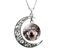 GGYTMQL 925 Collana di Luna a Mezzaluna in Argento Sterling per Uomini e Donne, Collana cabochon in Vetro Lupo, Collana di clavicola a Mezzaluna, Collana di Luna, cianella di Luna Moonglow