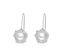 GGYTMQL 925 Orecchini a Gocce di Fiore in Loto in Argento Sterling, Orecchini a Goccia di Perle Bianchi, Eleganti Orecchini Pendenti, Gioielli per Donne