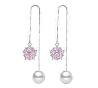 GGYTMQL 925 Orecchini a Goccia di Goccia per cabine per Ciliegia in Cristallo Rosa in Argento Sterling, Orecchini a Goccia di Perle, Tira Attraverso Orecchini penzolanti, Gioielli per Le Donne