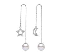 GGYTMQL 925 Orecchini a Goccia di Perle in Perla in Argento Sterling, Orecchini a Goccia di Nappe della Luna a Stella d'Argento, Tira Attraverso Orecchini Pendenti per la Festa di Matrimonio
