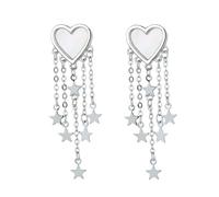 GGYTMQL 925 Oreri per Le Ragazze Che penzola per Il Cuore in Argento Sterling per Donne, Orecchini a Goccia di Nappa a Stella Lunga, Eleganti Orecchini Pendenti Gioielli Regalo per San Valentino