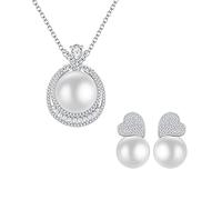 GGYTMQL 925 Sterling Silver 14 mm Orecchini per la collana per perle per perle set di gioielli da sposa per donne
