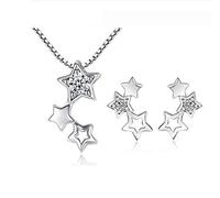 GGYTMQL Accessori 925 Set di Gioielli fine in Argento Sterling Semplice Collana Stella Zirconia+Orecchini Set da Due Pezzi per N Girl