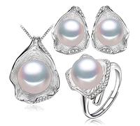 GGYTMQL Accessori 925 Set di Gioielli Perle in Acqua Dolce in Argento Sterling per n Orecchini di Design a Conchiglie Boho