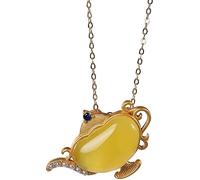 GGYTMQL Accessori Vintage S925 Collana per Donne Gold Placcato in Oro Naturale Cera Naturale Cera Pearl Telette Fatte a Mano Gioielli Classici Collane a Ciondolo Femminile Charm Gift National Old