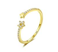 GGYTMQL Anello aperto da donna 14K regolabile - Anello di dito aperto regolabile con zircone stellare, anello di coda da giunzione di lucidatura impilabile femmina, ragazze