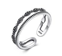GGYTMQL Anello aperto Open regolabile S925 femminile - Anello di dito aperto a doppio strato vintage, anello giunto impilabile in difficoltà, regali di compleanno a buon mercato donne a