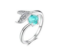 GGYTMQL Anello blu oceano pietra lacrima anelli di coda di pesce per donne ad anello aperto