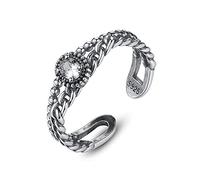 GGYTMQL Anello regolabile a doppio strato S925 - Anello di dito della canapa intrecciata completa retrò anello di dito aperto, anello di promessa diamante simulazione, regali per le donne