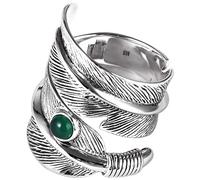 GGYTMQL Anello regolabile da donna, S925 Anello di dito aperto di piume di agata verde intarsia