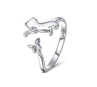 GGYTMQL Anello regolabile per le donne Anelli per gatti di gatto di coda di farfalla Anello di dito aperto a mano Girls Regalo di compleanno Gioielli cristallini di cristallo