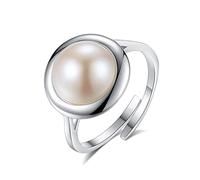 GGYTMQL Anello S925 regolabile per donne - 1 pezzi lucido bianco lucido da 10-10,5 mm per perle d'acqua dolce anello a disco semplice anello di dito aperto, ragazze