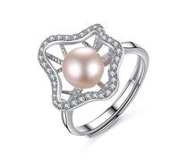 GGYTMQL Anello S925 regolabile per signore-Mondatura irregolare di perla d'acqua dolce da 7-7,5 mm di anello di dito aperto a zircone micro-intarsio, regalo di gioielli di tendenza