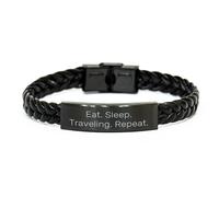 GGYTMQL Avventure di viaggio compleanno regalo unico in pelle in cuoio bracciale mangiano dormire in viaggio ripetere da amici, piccoli, cuoio, nessuna gemma