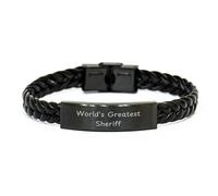 GGYTMQL Bracciale in pelle intrecciata del badge dello sceriffo, più grande sceriffo del mondo Gift di citazione divertente per il compleanno dello sceriffo, piccolo, cuoio, nessuna gemma