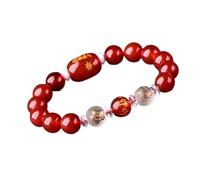 GGYTMQL Bracciale Naturale Gemma, Lucky Charm Red/Nero Agata Bracciale Mantra Bracciale a Sei Caratteri Bracciale per Le Vacanze Amuleto Attrazione della prosperità per la prosperità, Red 10mm