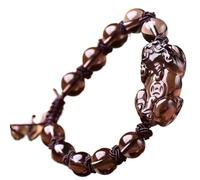 GGYTMQL Bracciale ossidiano Nero, Natural Obsidian Obsidian Gemstone Energy Bracciale Wealth One Coin Piyao Bracciale reparto per Donne Uomini Gioielli Regalo, Brown