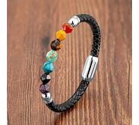 GGYTMQL Braccialetti in perline di gioielli in perline, braccialetti di perline perle colorate poligonali naturali perle in pietra in pelle intrecciata braccialetti intrecciati bracciale a scatto in