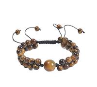 GGYTMQL Braccialetti Maschili Perle, Bracciale Intrecciate a Doppio Strato da 6 mm Bracciale Regolabile 21 cm